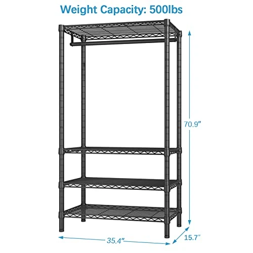 VIPEK V1S Wire Garment Rack 4 Tiers Heavy Duty Clothes Rack For Hanging Clothes Large Clothing Rack Freestanding Closet With Hanging Rod, 35.4'' L X 15.7'' W X 70.9'' H, Max Load 500LBS, Black 5 VIPEK V1S Wire Garment Rack 4 Tiers Heavy Duty Clothes Rack For Hanging Clothes Large Clothing Rack Freestanding Closet With Hanging Rod, 35.4'' L X 15.7'' W X 70.9'' H, Max Load 500LBS, Black - Image 5