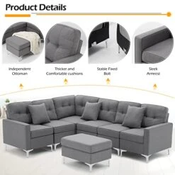 Esright Convertible Sectional Sofa Couch For Living Room, L Shaped Couch With Reversible Chaise, Grey Modular Sectional Sofa Couch With Ottoman, Grey -Songmics Furniture Shop 41PdBIFxKEL