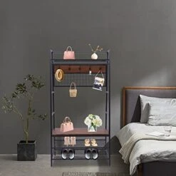 Coat Rack Shoe Bench, Hall Tree Entryway Bench With Storage, Wood Look Accent Furniture With Metal Frame, 3-in-1 Design (Brown) 10 Coat Rack Shoe Bench, Hall Tree Entryway Bench With Storage, Wood Look Accent Furniture With Metal Frame, 3-in-1 Design (Brown) -Songmics Furniture Shop 41PeaRTaFTL