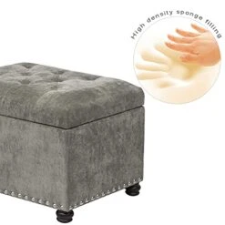 Joveco 24" Ottoman With Storage For Living Room Rectangular Fabric Tufted Bench Footrest - Light Grey -Songmics Furniture Shop 41PetKWZwWS