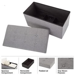 Lavish Home Folding Storage Bench Ottoman, 30" Tufted Foam Padded Lid, Beige, Light Gray -Songmics Furniture Shop 41PjLSx5kmL