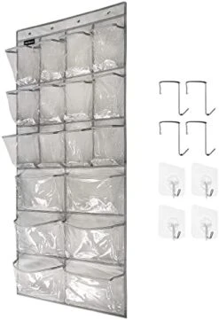 TidyMaster 2 Pack Extra Large Hanging Crystal Clear Over Door Shoe Organizers,closet Shoe Organizer Shoe Rack Organizer Shoe Storage,12+6Pockets,8+8Hooks,Gray (59"x 21.6") -Songmics Furniture Shop 41PkU3xE8L. AC