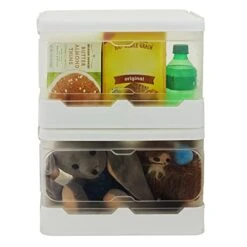 EZOWare 16 Quart Folding Plastic Storage Latch Box Basket With Lids, Stackable Lidded Organizer Container Bins - Set Of 2, White / Clear -Songmics Furniture Shop 41PnSHwwTlL