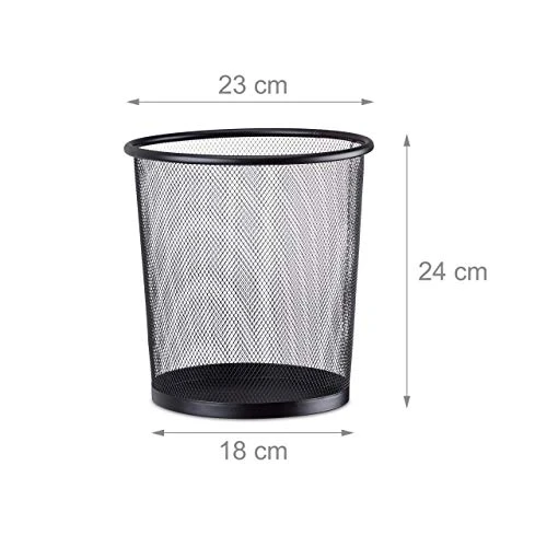 Relaxdays Metal Trash Can, Mesh Waste Basket, Paper Bin, 23 Cm Ø, Height 24 Cm, Black 2 Relaxdays Metal Trash Can, Mesh Waste Basket, Paper Bin, 23 Cm Ø, Height 24 Cm, Black - Image 2