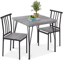 Best Choice Products 3-Piece Dining Set Modern Dining Table Set, Metal And Wood Square Dining Table For Kitchen, Dining Room, Dinette, Breakfast Nook W/ 2 Chairs - Brown -Songmics Furniture Shop 41Py 785R0L. AC
