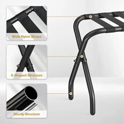 FEMOND Luggage Rack, Pack Of 2, Luggage Rack For Guest Room, Folding Suitcase Stand With Black Nylon Straps And Sturdy Steel Frame, Holds Up To 150 Lbs, Easy Assembly 12 FEMOND Luggage Rack, Pack Of 2, Luggage Rack For Guest Room, Folding Suitcase Stand With Black Nylon Straps And Sturdy Steel Frame, Holds Up To 150 Lbs, Easy Assembly -Songmics Furniture Shop 41PzB7dPh9L