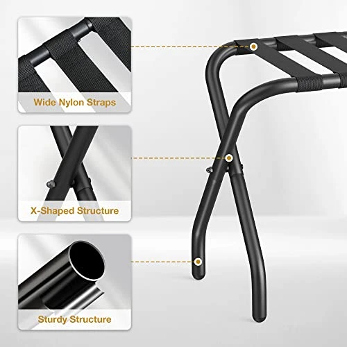 FEMOND Luggage Rack, Pack Of 2, Luggage Rack For Guest Room, Folding Suitcase Stand With Black Nylon Straps And Sturdy Steel Frame, Holds Up To 150 Lbs, Easy Assembly 6 FEMOND Luggage Rack, Pack Of 2, Luggage Rack For Guest Room, Folding Suitcase Stand With Black Nylon Straps And Sturdy Steel Frame, Holds Up To 150 Lbs, Easy Assembly - Image 6