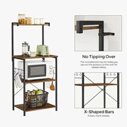 VASAGLE Kitchen Storage, Bakers Rack, Coffee Bar, 3-Tier Shelf, 6 S-Hooks, For Microwave, Spice Jars, Pots And Pans, Industrial, Rustic Brown And Black UKKS023B01 -Songmics Furniture Shop 41PzYfpcMvS