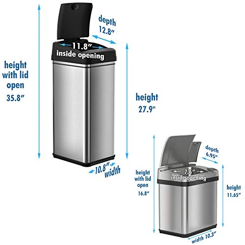 ITouchless 13 Gallon And 2.5 Gallon Automatic Touchless Sensor Kitchen Cans With Odor Control System, Stainless Steel, Includes 10 Premium Bags, CDZT02BG10 5 ITouchless 13 Gallon And 2.5 Gallon Automatic Touchless Sensor Kitchen Cans With Odor Control System, Stainless Steel, Includes 10 Premium Bags, CDZT02BG10 - Image 5