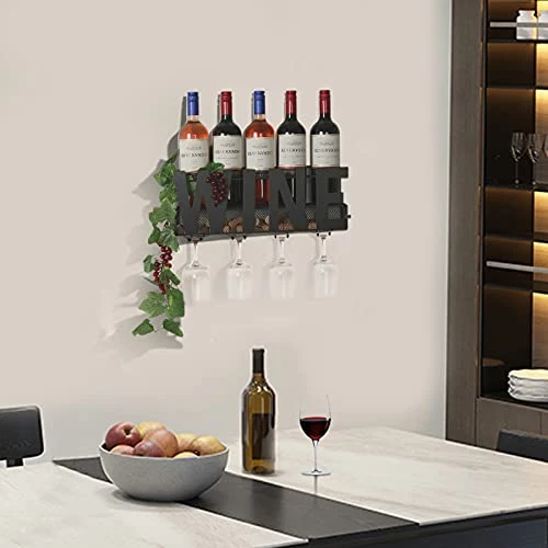 SODUKU Wall Mounted Metal Wine Rack 4 Long Stem Glass Holder & Wine Cork Storage Wine 5 SODUKU Wall Mounted Metal Wine Rack 4 Long Stem Glass Holder & Wine Cork Storage Wine - Image 5