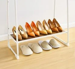 Tajsoon Clothes Rack, Freestanding Clothing Rack With Coat Hook, Metal Garment Rack With 2 Storage Display Shelf, Rustic Brown Wood, White 10 Tajsoon Clothes Rack, Freestanding Clothing Rack With Coat Hook, Metal Garment Rack With 2 Storage Display Shelf, Rustic Brown Wood, White -Songmics Furniture Shop 41Q8R7WqqXL