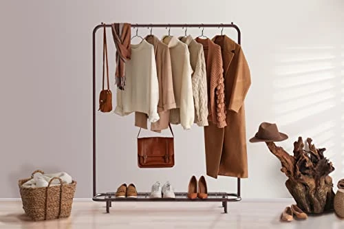 Simple Houseware Clothing Rack With Industrial Pipe And Bottom Shelves, Bronze 2 Simple Houseware Clothing Rack With Industrial Pipe And Bottom Shelves, Bronze - Image 2