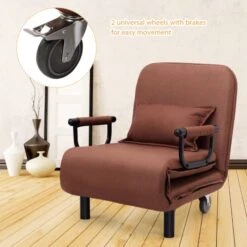 KOMFOTT Convertible Chair Bed, Tri-Fold Sofa Bed With 5-Position Adjustable Backrest & Pillow, Leisure Chaise Lounge Couch With Sturdy Steel Frame For Home & Office, Comfortable Sleeper Chair (Coffee) -Songmics Furniture Shop 41QGTPT0ttL