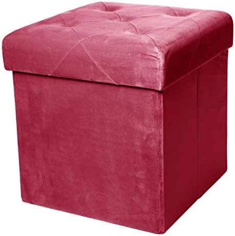 Red Co. Square Luxury Storage Ottoman With Padded Seat, Upholstered Collapsible Folding Bench & Foot Rest, Velvet Navy, 15 Inches 4 Red Co. Square Luxury Storage Ottoman With Padded Seat, Upholstered Collapsible Folding Bench & Foot Rest, Velvet Navy, 15 Inches - Image 4