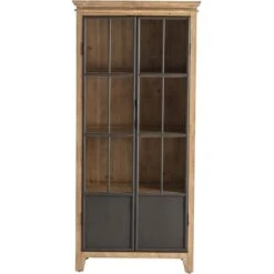 Crestview Collection Darlington 2 Glass Door Brown Wood And Metal Curio Cabinet