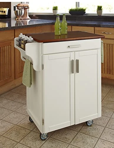Homestyles Cuisine Kitchen Cart, Off White, Oak Top 2 Homestyles Cuisine Kitchen Cart, Off White, Oak Top - Image 2