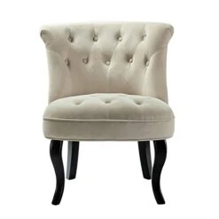 TINA'S HOME Tan Upholstered Velvet Small Chair Tufted Armless Accent Chair With Black Birch Wood Legs