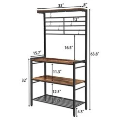 HOOBRO Bakers Rack, Microwave Stand, Kitchen Storage Shelf Rack With Hooks, Coffee Bar, 4 Shelves And Mesh Panel, Adjustable Feet, For Kitchen, Living Room, Coffee Station, Rustic Brown BF01HB01 -Songmics Furniture Shop 41QaKmbwciL