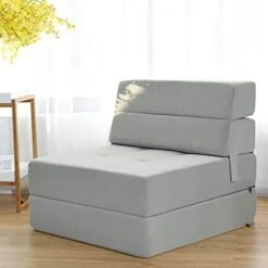BestComfort Folding Chair Bed Floor Sofa Bed, Upholstered Guest Chaise Lounge Trifold Mattress For Bedroom Living Room Dorm Furniture, Video Gaming Sofa Bed Sleeper Convertible Chair (Gray) Grey