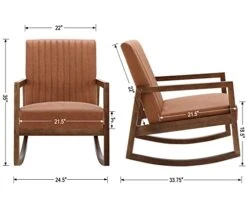 HNY Mid Century Rocking Nursery Chair With Wood Frames, Faux Leather Upholstered Farmhouse Living Room Armchair, For Living Room Bedroom, Light Brown -Songmics Furniture Shop 41QeUp62MfL