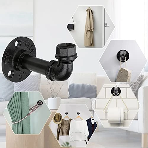 Sumnacon 3 Pcs Industrial Pipe Coat Hook Racks - Heavy Duty Rustic Clothes Towel Holder Hanger, Wall Mounted With Hardware For Home, Office, Electroplated Black Finish 2 Sumnacon 3 Pcs Industrial Pipe Coat Hook Racks - Heavy Duty Rustic Clothes Towel Holder Hanger, Wall Mounted With Hardware For Home, Office, Electroplated Black Finish - Image 2