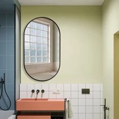 Black Oval Bathroom Mirror,17''x30'' Vanity Wall Mirror, Aluminum Thin Framed Mirror For Bathroom,Decorative Pill Shaped Mirror,Pre-Install Hooks,Durable Wood Backboard,Vertical & Horizontal Hanging -Songmics Furniture Shop 41QgpN8NBQL