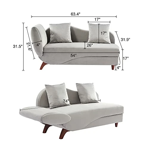 NOSGA Functional Indoor Chaise Lounge With Storage/2 Pillows And Solid Wood Legs, Modern Velvet Upholstered Sofa Recliner For Living Room Bedroom (Light Grey) 3 NOSGA Functional Indoor Chaise Lounge With Storage/2 Pillows And Solid Wood Legs, Modern Velvet Upholstered Sofa Recliner For Living Room Bedroom (Light Grey) - Image 3