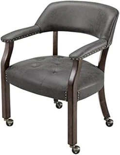 LEEMTORIG Dining Chairs With Casters And Arms, Faux Leather Accent Kitchen Table Chairs With Wheels, Roller Poker Table Chair, Wooden Game Table Captains Chair, Espresso Legs & Light Grey, XXY-1910-DG -Songmics Furniture Shop 41Qj4xfNkaL. AC
