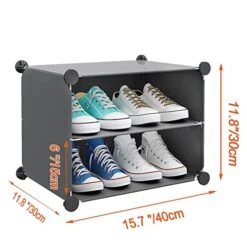VIPZONE 20-Pair Shoe Rack, DIY Shoe Storage Shelf Organizer, Plastic Shoe Organizer For Entryway, Narrow Shoe Cabinet With Doors Grey -Songmics Furniture Shop 41QnXuDLnLL