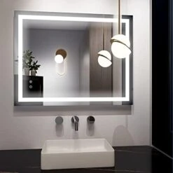 VENETIO Backlit LED Bathroom Mirror With Light And Anti Fog Design, 36x28 Inch Lighted Makeup Mirror, Large Wall Mounted Vanity Mirror For Housewarming Gift (Rectangle) 13 VENETIO Backlit LED Bathroom Mirror With Light And Anti Fog Design, 36x28 Inch Lighted Makeup Mirror, Large Wall Mounted Vanity Mirror For Housewarming Gift (Rectangle) -Songmics Furniture Shop 41QpmmYdQ9L. AC