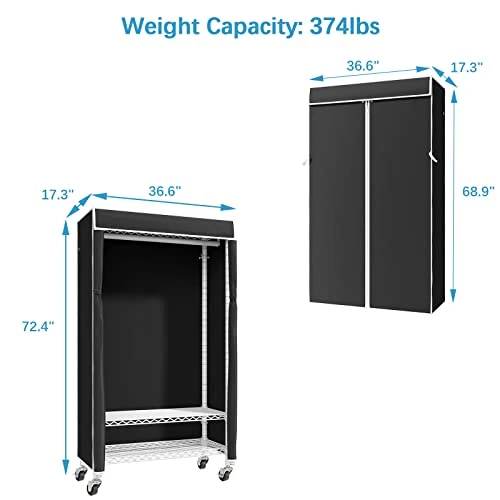 VIPEK R1C Plus Rolling Clothes Rack With Cover Portable Closet For Hanging Clothes, Heavy Duty Garment Rack Freestanding Clothing Rack With Wheels & Hanging Rod, White Closet Rack With Black Cover 4 VIPEK R1C Plus Rolling Clothes Rack With Cover Portable Closet For Hanging Clothes, Heavy Duty Garment Rack Freestanding Clothing Rack With Wheels & Hanging Rod, White Closet Rack With Black Cover - Image 4