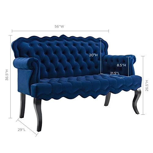 Modway Viola Tufted Velvet Modern Chesterfield Style Settee Loveseat In Navy 3 Modway Viola Tufted Velvet Modern Chesterfield Style Settee Loveseat In Navy - Image 3