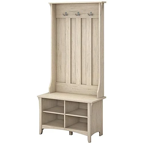 BOWERY HILL Furniture Salinas Hall Tree With Storage Bench In Antique White 1 BOWERY HILL Furniture Salinas Hall Tree With Storage Bench In Antique White