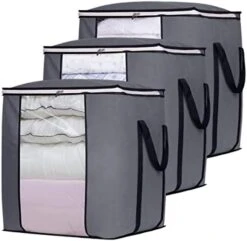 SLEEPING LAMB 120L Oversized Blanket Storage Bags Sturdy Fabric Clothes Storage Containers For King Comforter Bedding Pillow Sheet, Grey, 3 Packs 11 SLEEPING LAMB 120L Oversized Blanket Storage Bags Sturdy Fabric Clothes Storage Containers For King Comforter Bedding Pillow Sheet, Grey, 3 Packs -Songmics Furniture Shop 41R qmv3kdL. AC