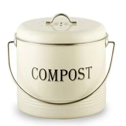 Compost Bin, 1.3 Gal Kitchen Compost Bin Countertop With Lid - Small Indoor Compost Bucket With 7 Bonus Charcoal Filters, Flies/Odor Proof Compost Container Kitchen Pail, Recycling Caddy, Cream