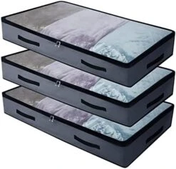 AMJ 3 Pack Underbed Storage Bags, Transparent Zip Lid Under Bed Storage Bags, Foldable Under-Bed Storage Bags And Containers, Dark Gray -Songmics Furniture Shop 41R4Irnh4BL. AC