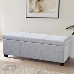 BELLEZE 47 Inch Storage Ottoman, Faux Leather Storage Bench Bedroom Bench With Safety Close Hinge, Ottoman With Storage For Living Room, Entryway, Hallway, Foot Rest, Support 300lbs - Rustic Gray -Songmics Furniture Shop 41R5EpIqLL. AC