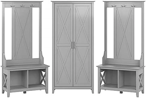 Bush Furniture Key West Entryway Storage Set With Hall Tree, Shoe Bench And Tall Cabinet, Washed Gray 7 Bush Furniture Key West Entryway Storage Set With Hall Tree, Shoe Bench And Tall Cabinet, Washed Gray - Image 7