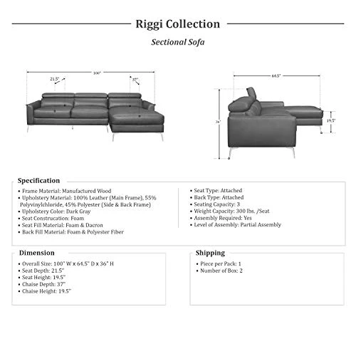 Lexicon Riggi Sectional Sofa Chaise, Gray 4 Lexicon Riggi Sectional Sofa Chaise, Gray - Image 4