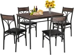 VECELO 5 Piece Kitchen Table Room,Dinette,Breakfast Nook,Industrial Style 4, Vintage Brown, Dining Set For 4 -Songmics Furniture Shop 41RA5pxy2GL. AC