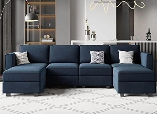Belffin Modular Sectional Sofa Couch With Reversible Chaise Velvet L Shaped Couch Sofa With Storage 4-seat Convertible Sectional Sofa Blue 15 Belffin Modular Sectional Sofa Couch With Reversible Chaise Velvet L Shaped Couch Sofa With Storage 4-seat Convertible Sectional Sofa Blue - Image 15
