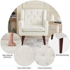 Accent Chair Button-Tufted Upholstered Living Room Chairs Comfy Reading Chair Mid Century Modern Chair With Linen Fabric Lounge Arm Chairs For Living Room Bedroom (Beige) -Songmics Furniture Shop 41RGPrDxPIL