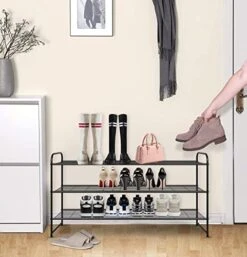 KEETDY 3-Tier Long Shoe Rack For Closet Metal Shoe Organizer For Entryway, Wide Stackable Shoe Storage Shelf With Sturdy Wire Grid For Closet Floor, Bedroom, Black 12 KEETDY 3-Tier Long Shoe Rack For Closet Metal Shoe Organizer For Entryway, Wide Stackable Shoe Storage Shelf With Sturdy Wire Grid For Closet Floor, Bedroom, Black -Songmics Furniture Shop 41RKmUxhCtL