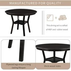 Merax 5-Piece Dining Table Set Round Table With Bottom Shelf And 4 Upholstered Chairs For Kitchen Dining Room（Espresso） -Songmics Furniture Shop 41RRBslTvyL