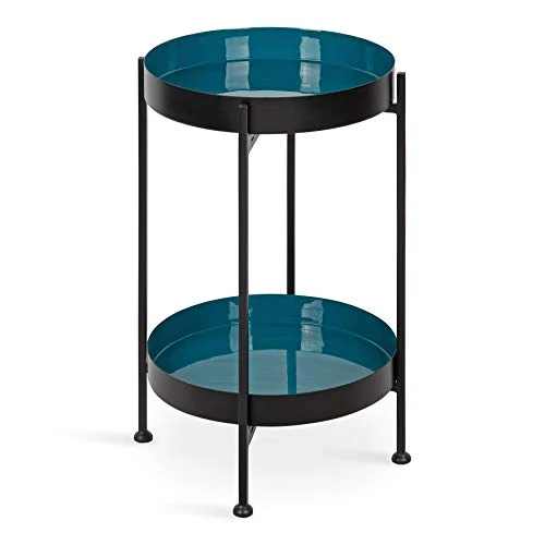 Kate And Laurel Nira Two-Tiered Mid-Century Side Table, 15" X 15" X 24", Teal And Black, Chic Modern End Table For Storage And Decor 1 Kate And Laurel Nira Two-Tiered Mid-Century Side Table, 15" X 15" X 24", Teal And Black, Chic Modern End Table For Storage And Decor