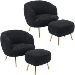 DUOMAY Modern Accent Chair With Ottoman, Sherpa Upholstered Barrel Chair With Footrest, Comfy Lounge Chair Single Sofa Armchair Club Chair For Living Room Bedroom Office, White -Songmics Furniture Shop 41RVwgX4zJL. AC