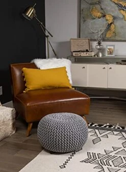 BIRDROCK HOME Round Pouf Foot Stool Ottoman - Knit Bean Bag Floor Chair - Cotton Braided Cord - Great For The Living Room, Bedroom And Kids Room - Small Furniture (Light Grey) -Songmics Furniture Shop 41RX7LxyXhS