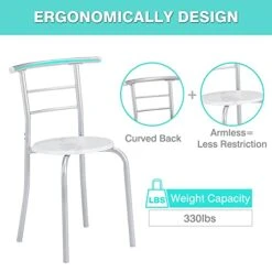 VECELO 3 Piece Small Round Dining Table Set For Kitchen Breakfast Nook, Wood Grain Tabletop With Wine Storage Rack, Save Space, 31.5", White & Silver -Songmics Furniture Shop 41RaUkFBZrL