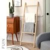 FUIN Fully Assembled 5ft Bamboo Blanket Ladders Unfinished Wood Decorative Wall Leaning Farmhouse Bathroom Quilt Towel Display Rack Holder