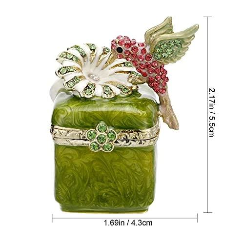 Hand Painted Enamel Hummingbird Trinket Box Hinged Jewelry Organizer With Crystals Ring Earrings Storage Home Decor Figurine Keepsake Collectible Personalized Elegant Handmade Ornament (Hummingbird-3) 1 Hand Painted Enamel Hummingbird Trinket Box Hinged Jewelry Organizer With Crystals Ring Earrings Storage Home Decor Figurine Keepsake Collectible Personalized Elegant Handmade Ornament (Hummingbird-3)